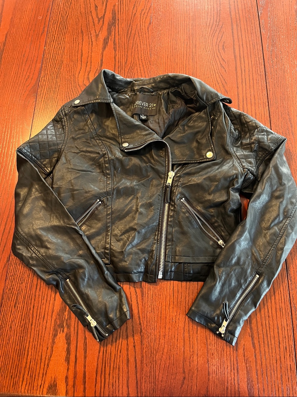 Forever 21 Black Quilted Faux Leather Biker Jacket